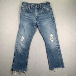 Levi’s 517 Jeans Men’s 31x32 Blue Bootcut Distressed Frayed Hem Denim Cowboy